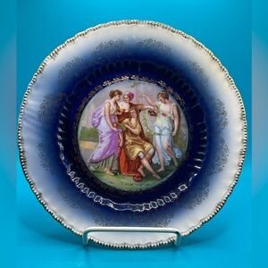 Antique Carlsbad Victoria Austria courting couple cobalt plate, blue white